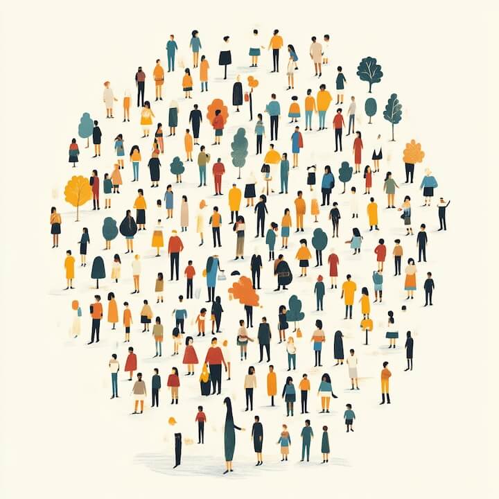An illustration showing many people resembling a sense of community. Facebook photography group