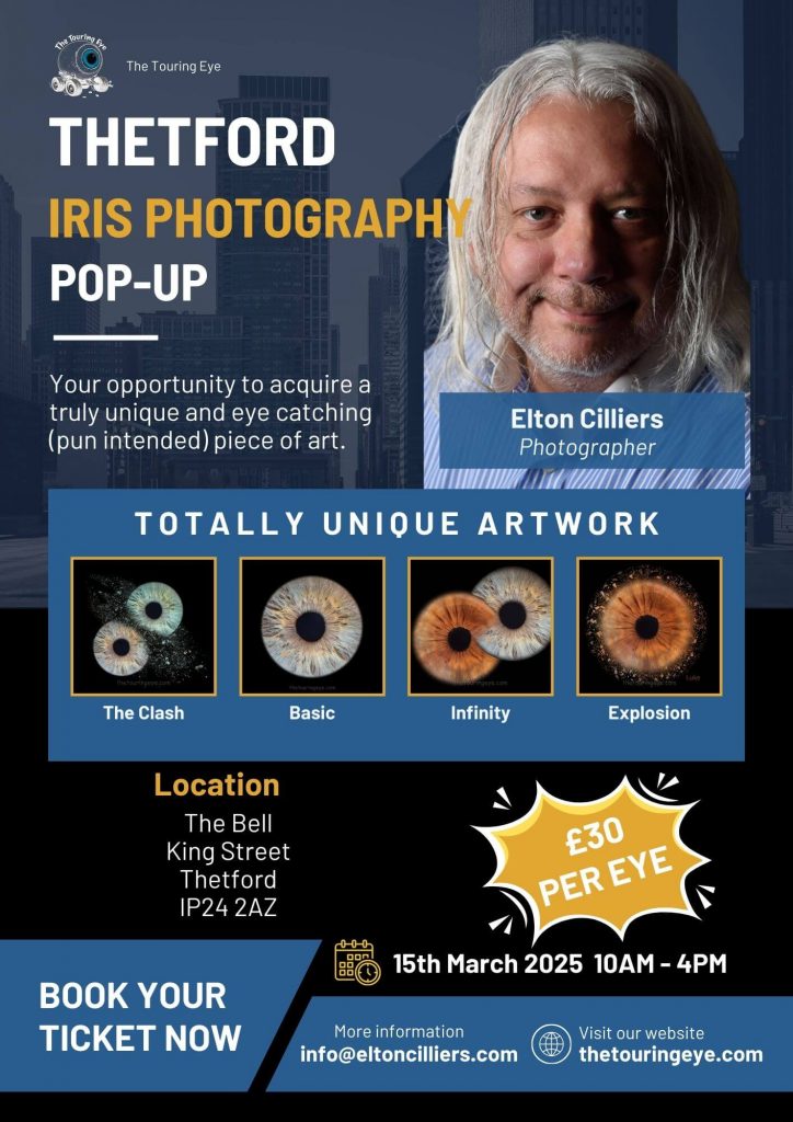 Thetford. Norfolk, Iris Photography Pop Up event poster. 15th March 2025.