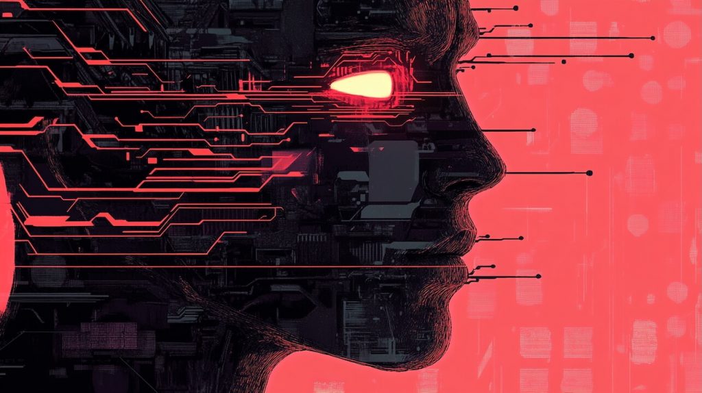An illustration of a head in black with a glowing eye socket. Is iris photography safe