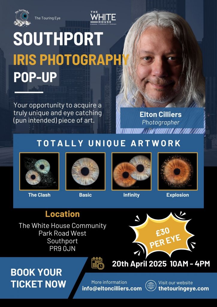 Southport iris photography pop-up event poster