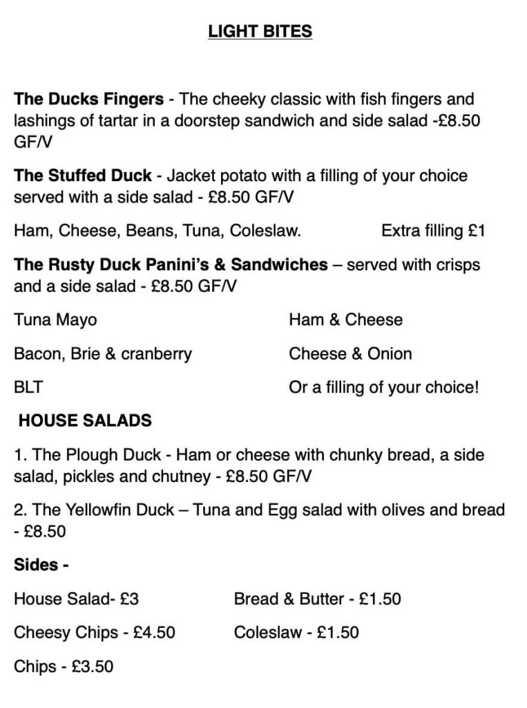 Iris photography at The Rusty Duck. The Rusty Duck Dorchester food menu page 2