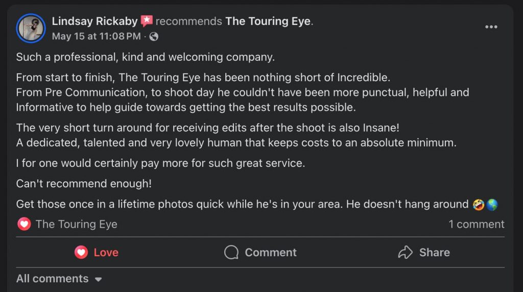 Iris photography review for The Touring Eye from Lindsay. An attendee at one of my pop-up events.