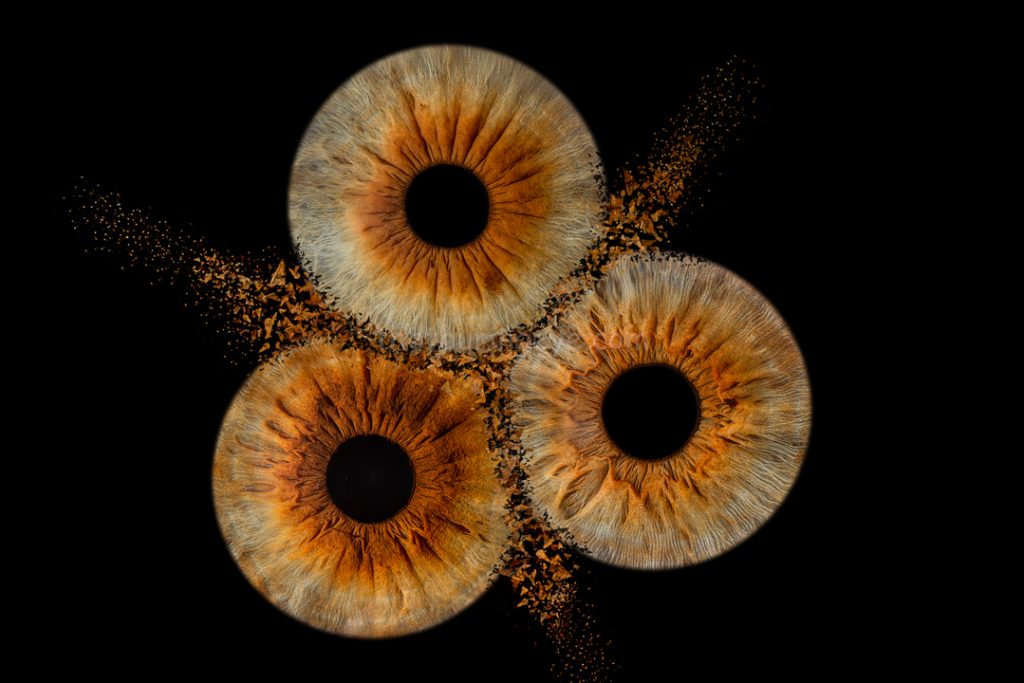 3 eye clash hand edited iris photography by The Touring Eye. Eye photography