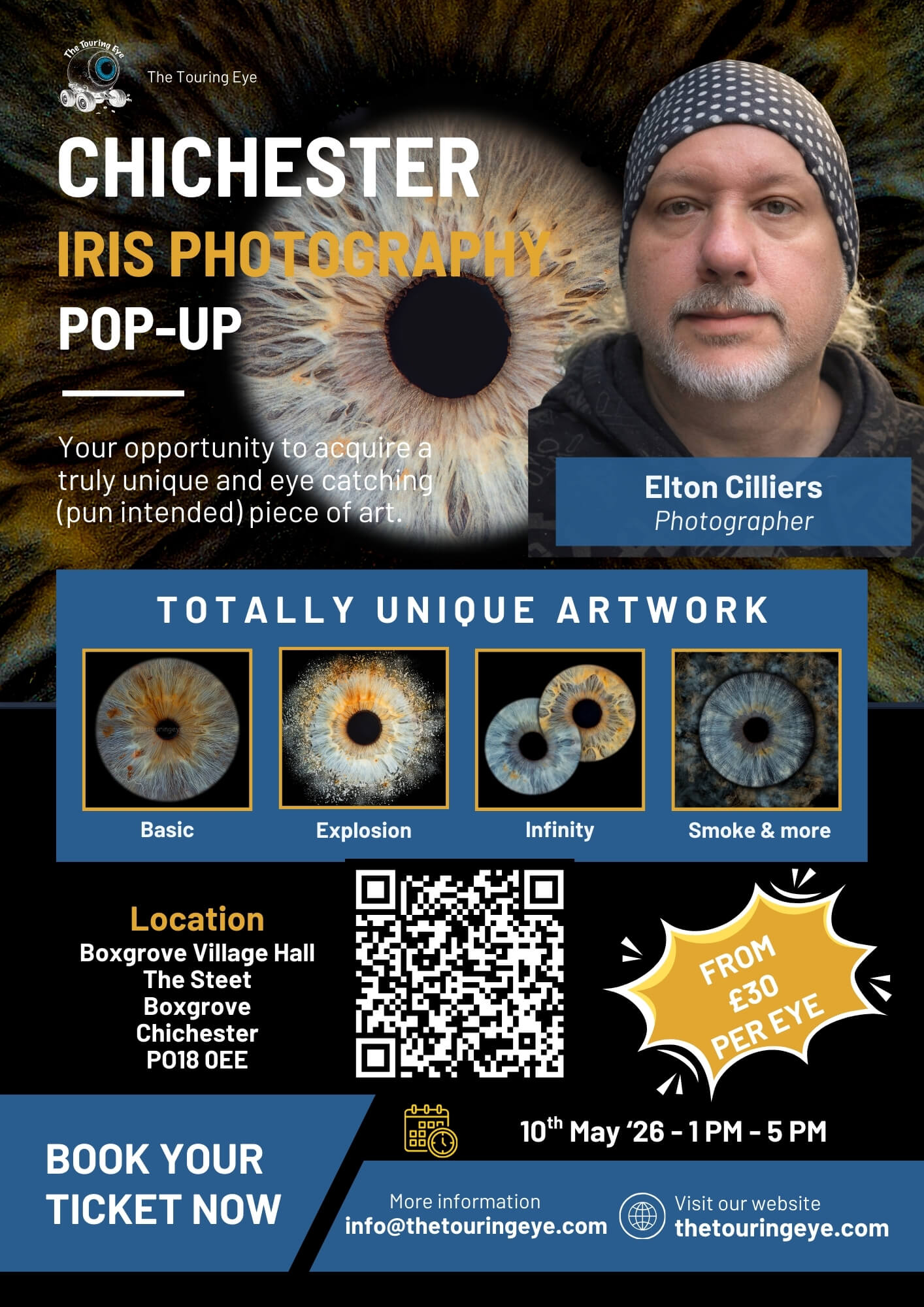 Chichester, West Sussex, Eye Photography Pop-Up Event. Sunday 10th May 2026. Iris photography. Eye photography. The Touring Eye