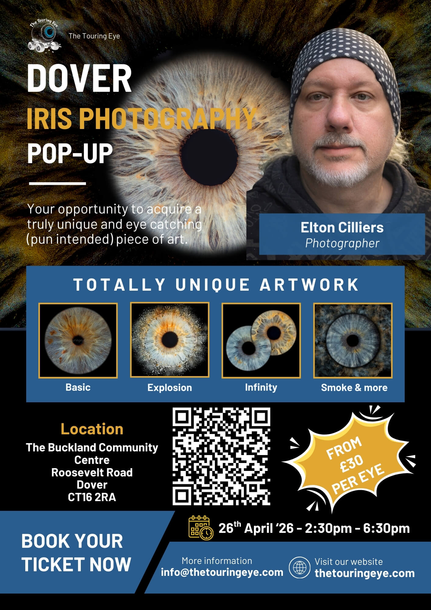 Dover, Kent, Eye Photography Pop-Up Event. Sunday 26th April 2026. Iris photography. Eye photography. The Touring Eye