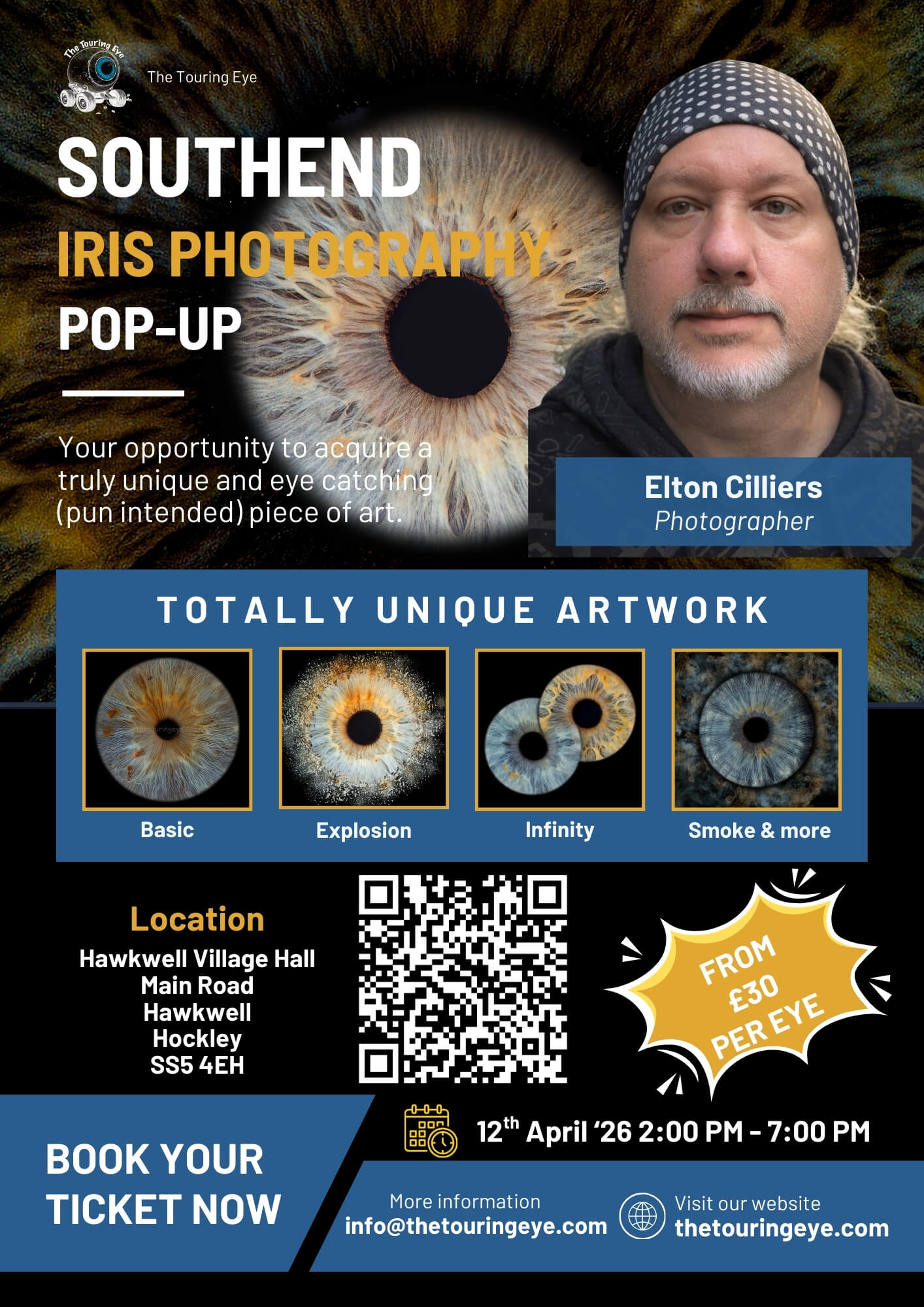 Southend, Essex Eye Photography Pop-Up Event. Sunday 12th April 2026. Iris photography. Eye photography. The Touring Eye